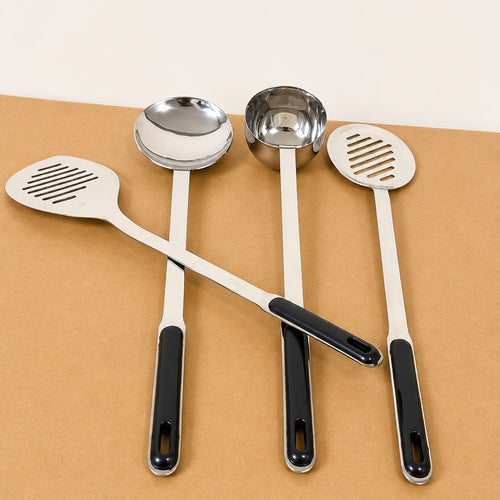 4 Pcs Stainless Steel Kitchen Utensil Set with Black Handles