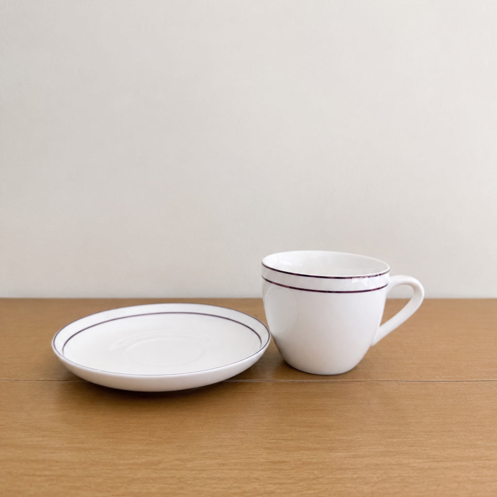 Imported 12 Pcs Bone China Tea Cup & Saucer Set – White with Black Border