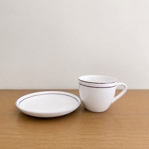 Imported 12 Pcs Bone China Tea Cup & Saucer Set – White with Black Border