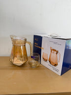 Delisoga Glassware 7 Pcs Golden Diamond Glass Water Set – 1 Jug & 6 Glasses