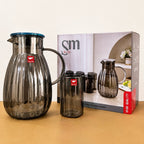 7 Pcs Borosilicate Glass Water Set – 1 Jug with Metal Lid & 6 Glasses