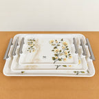 3 Pcs Melamine Serving Tray Set with Stainless Steel Handles – 11”, 13” & 16”