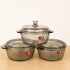Deli Glassware 3 Pcs Black Glass Bowl Set with Lids – 850ml, 1000ml & 1260ml