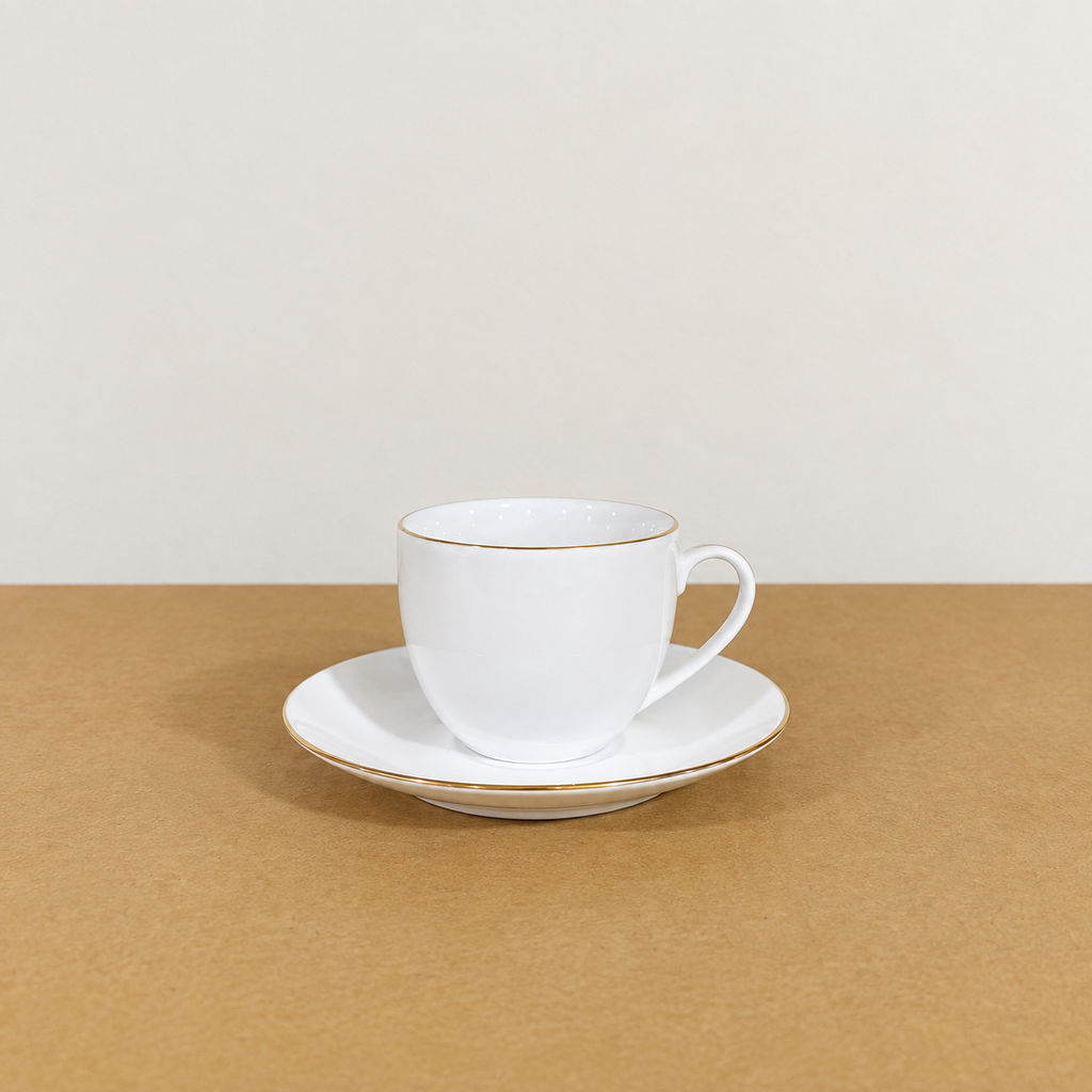 12 Pcs Bone China Tea Cup & Saucer Set – 6 Cups & 6 Saucers | White & Gold