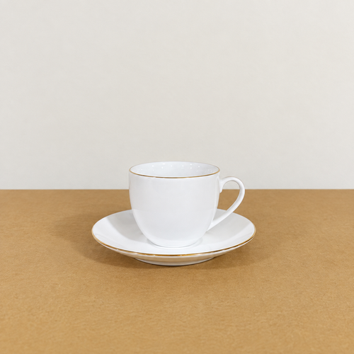 12 Pcs Bone China Tea Cup & Saucer Set – 6 Cups & 6 Saucers | White & Gold