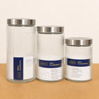 Delisoga Ribbed Designed Glass Storage Jars with Metal Lid – 3 Size Options (1.17L / 1.64L / 1.85L)