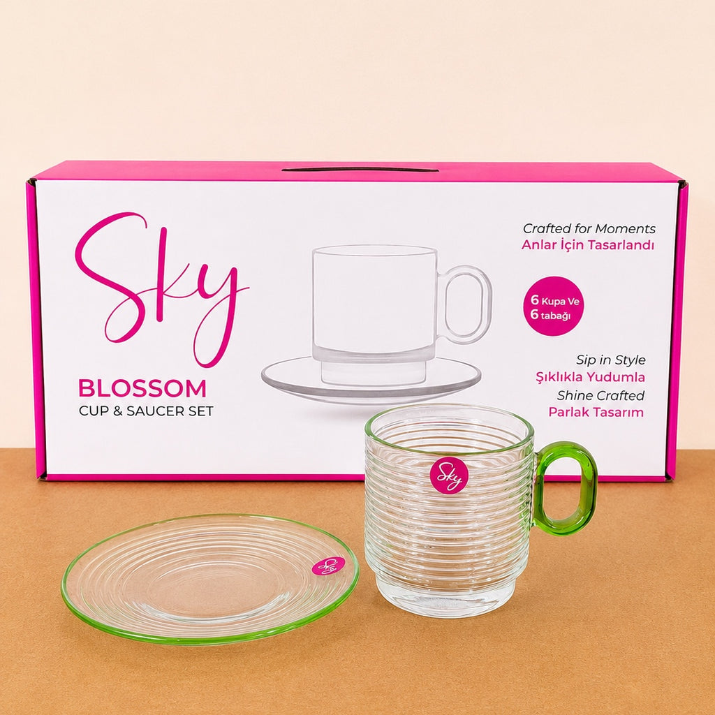 Sky Blossom Glass Colored Tea Set – 12 Pcs