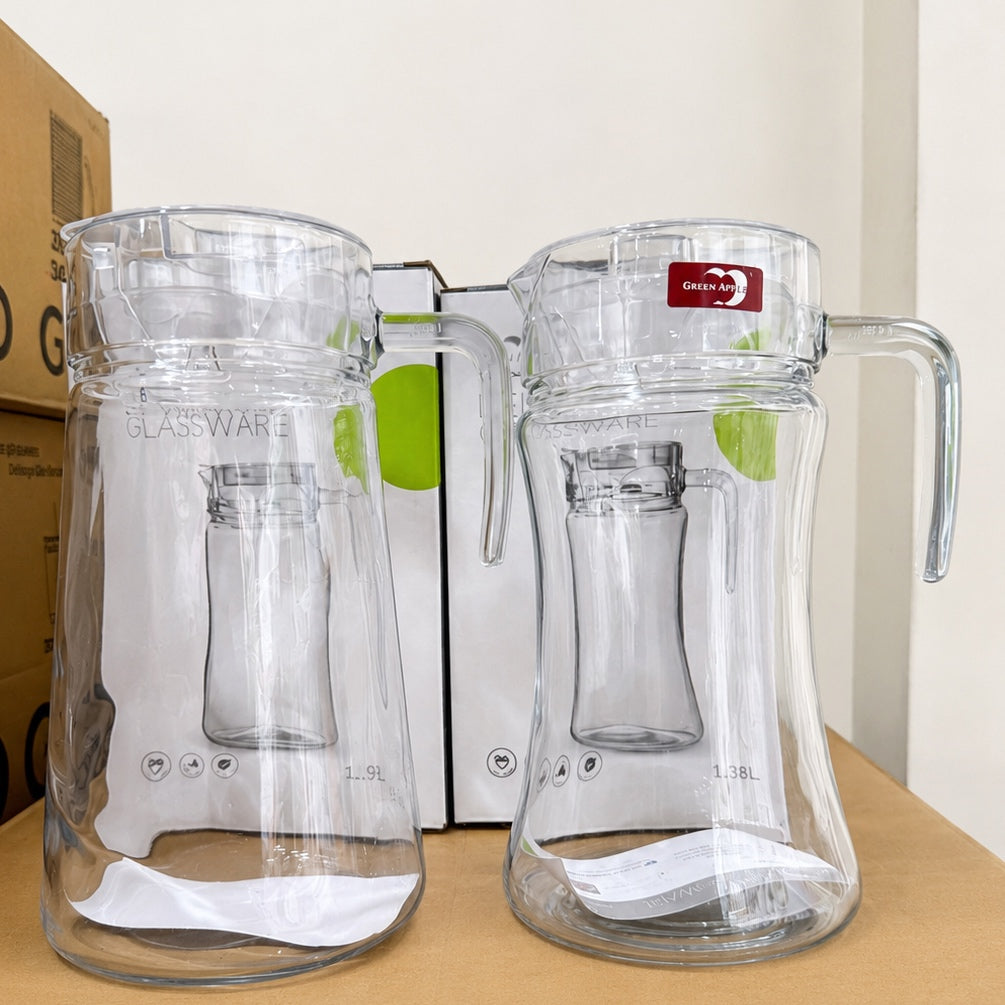 Plain Glass Water Jug with Crystal Plastic Lid – Approx. 1.5L