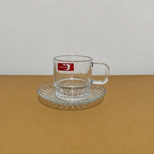 Deli Glassware 12 Pcs Glass Cup & Saucer Set – 6 Wide Handle Cups & 6 Saucers