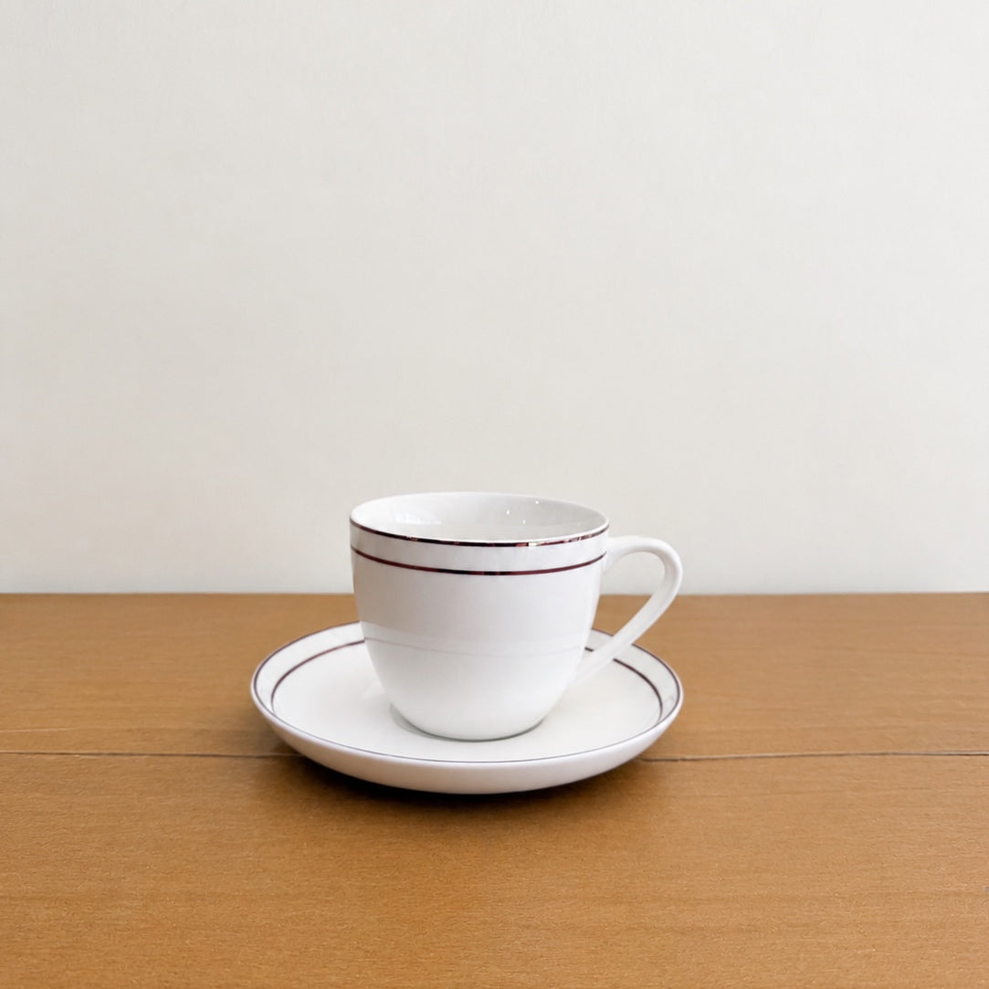 Imported 12 Pcs Bone China Tea Cup & Saucer Set – White with Black Border