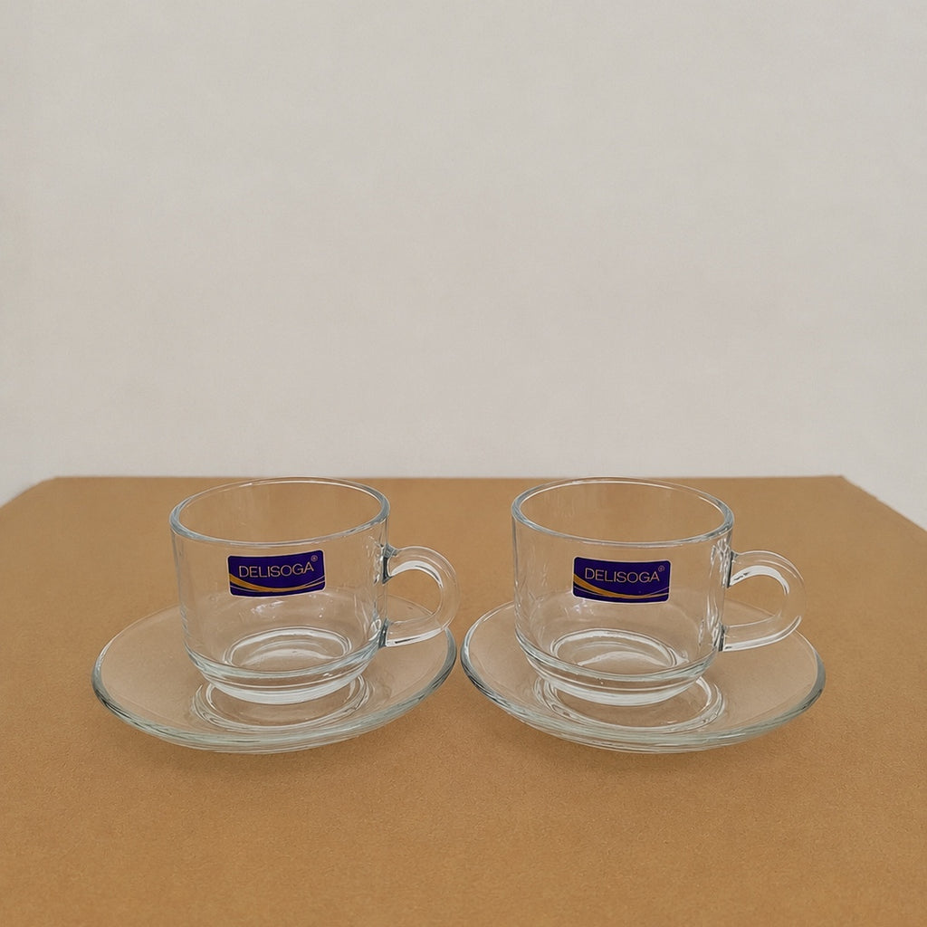 Delisoga Glassware 12 Pcs Cup & Saucer Set – 6 Cups & 6 Saucers (210ml)