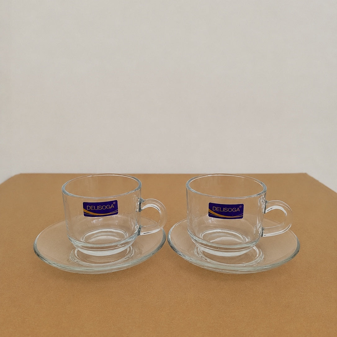 Delisoga Glassware 12 Pcs Cup & Saucer Set – 6 Cups & 6 Saucers (210ml)