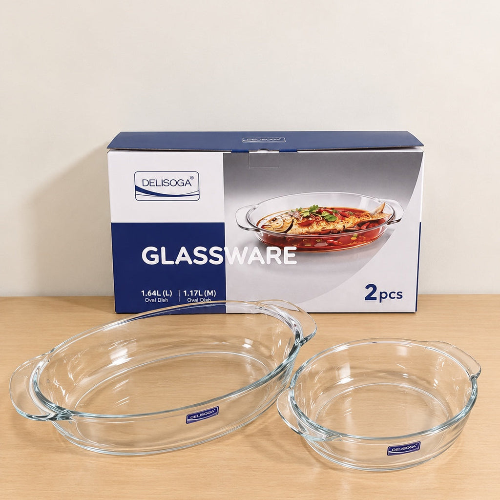 Glass Fish Serving Dish Set – 2 Pcs | 1.17L & 1.64L