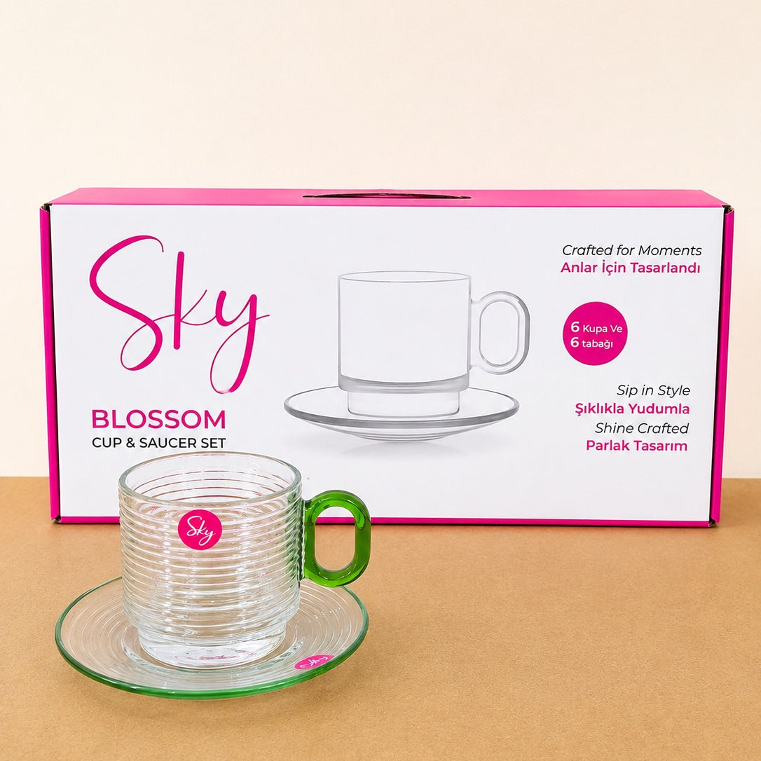 Sky Blossom Glass Colored Tea Set – 12 Pcs