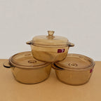 Deli Glassware 3 Pcs Golden Glass Casserole Bowl Set with Glass Lids