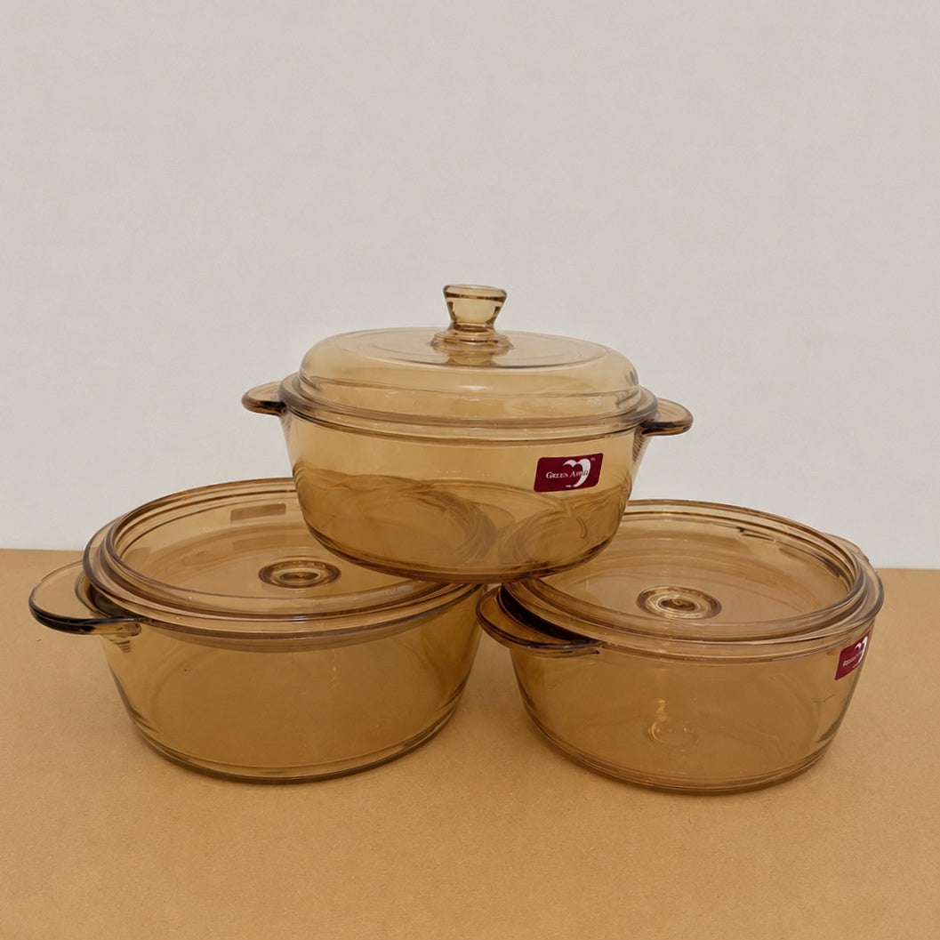 Deli Glassware 3 Pcs Golden Glass Casserole Bowl Set with Glass Lids
