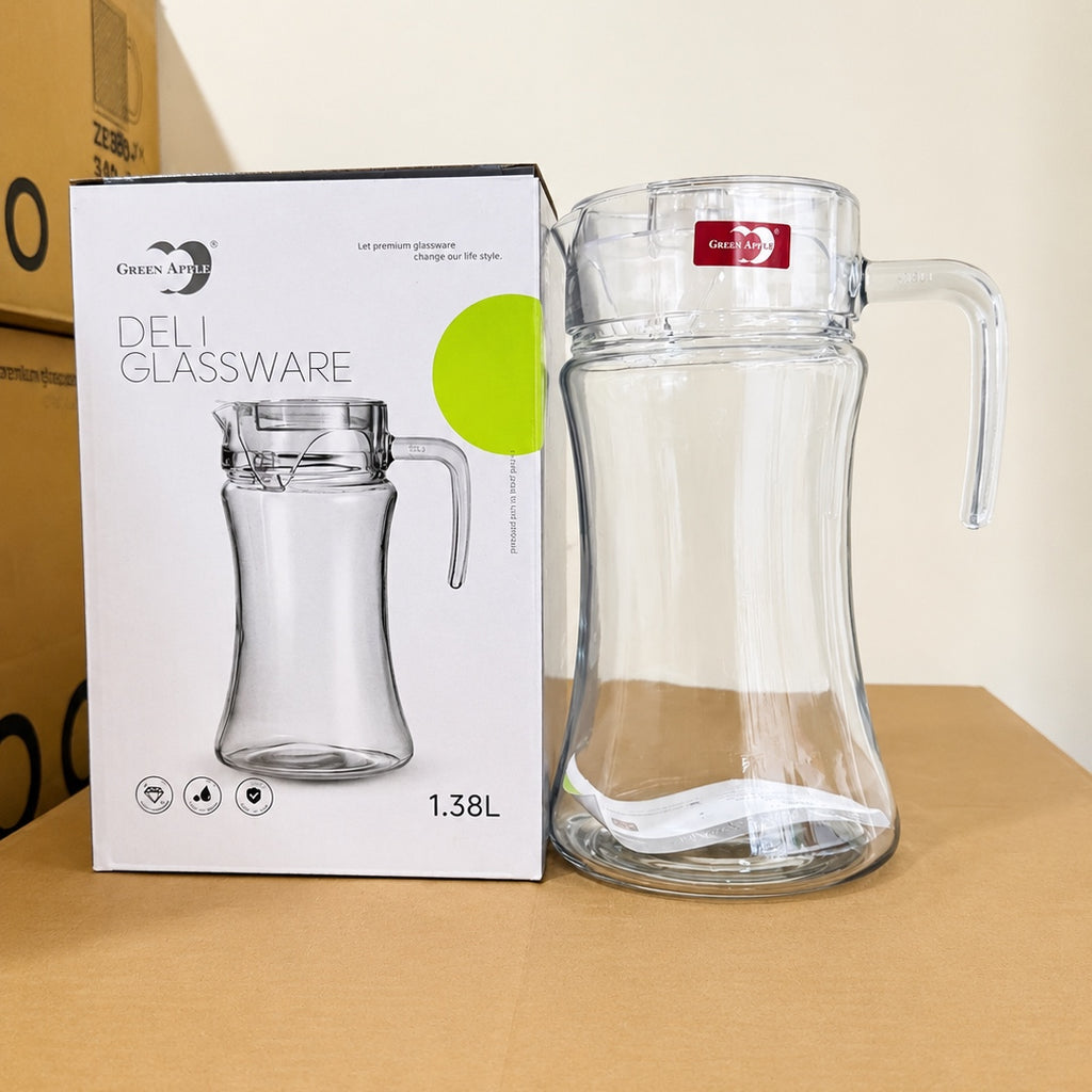 Plain Glass Water Jug with Crystal Plastic Lid – Approx. 1.5L
