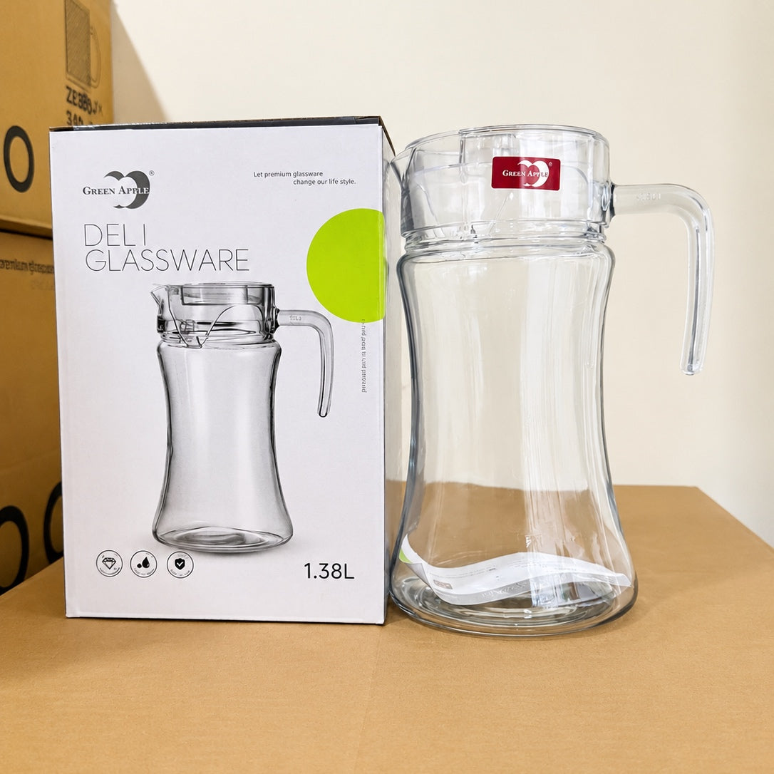 Plain Glass Water Jug with Crystal Plastic Lid – Approx. 1.5L