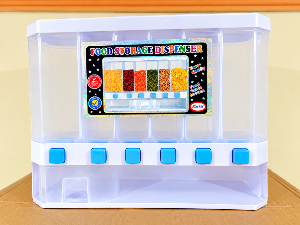6 Partition Food Storage Dispenser – Multipurpose Grain Container
