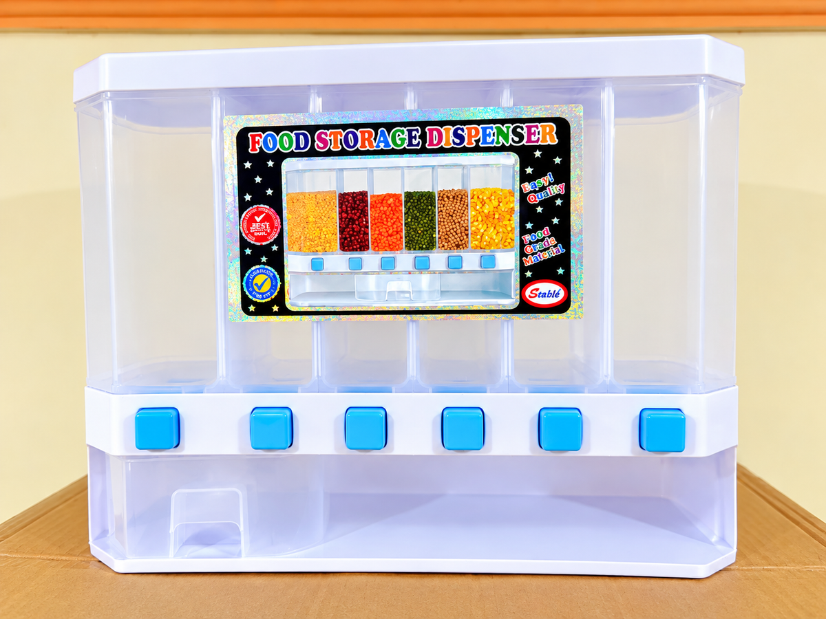 6 Partition Food Storage Dispenser – Multipurpose Grain Container