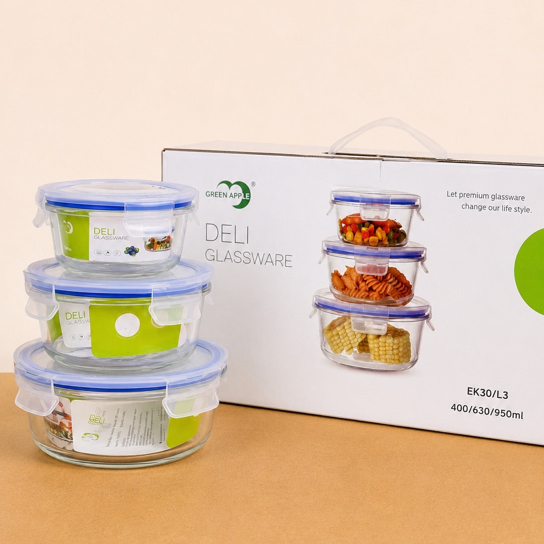 Deli Glassware 3 PCs Glass Food Storage Container Set