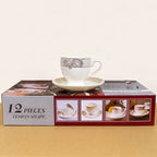 12 Pcs Semi Bone Ceramic Cup & Saucer Set – 6 Cups & 6 Saucers