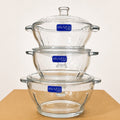Lazuli Glassware 3 Pcs Glass Bowl Set with Glass Lids – Small, Medium & Large