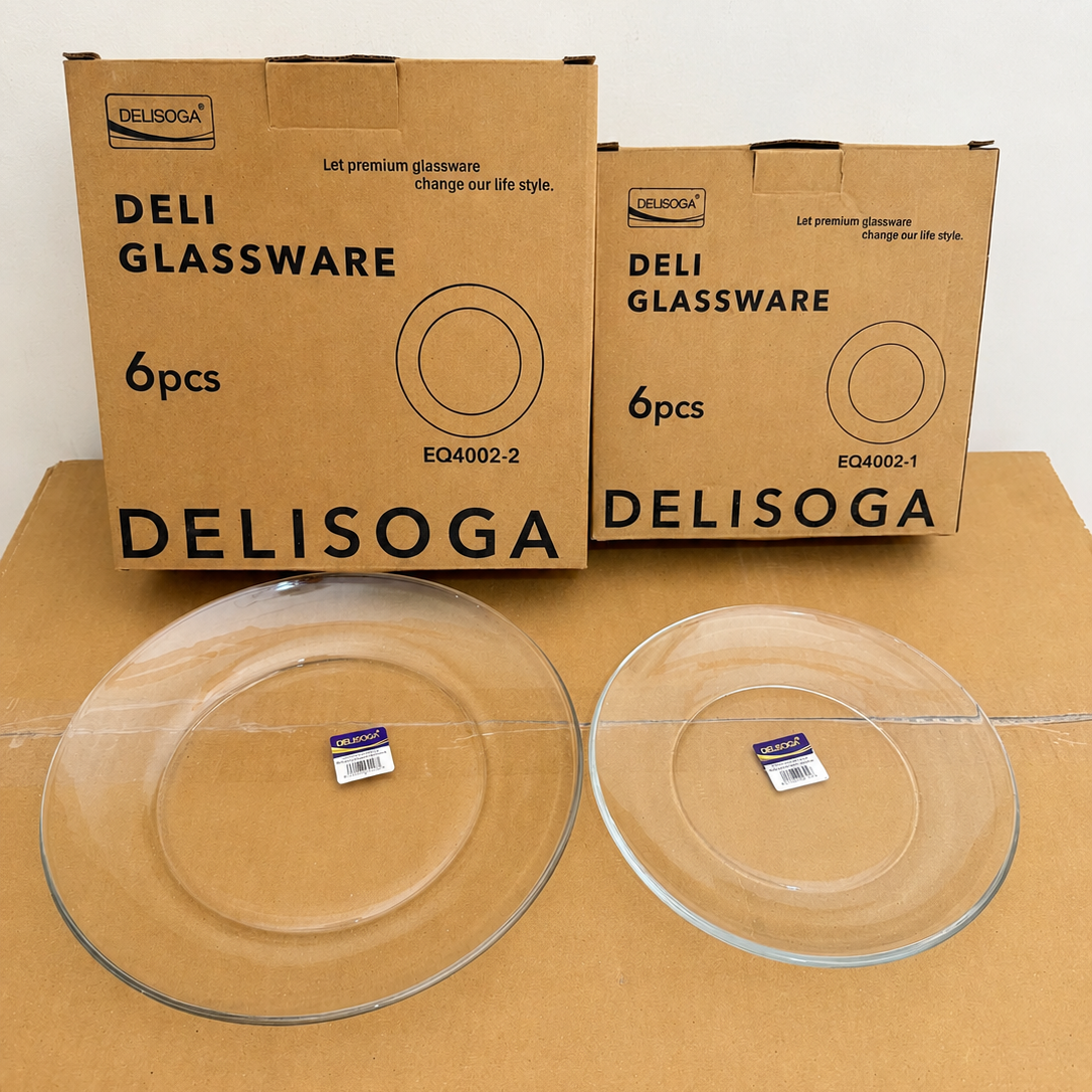 Delisoga Glassware 6 Pcs Flat Glass Plate Set – 7.5 Inch & 9 Inch