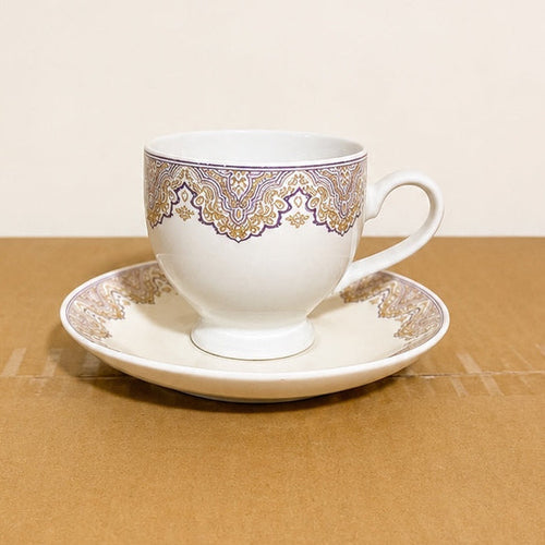 12 Pcs Semi Bone Ceramic Cup & Saucer Set – 6 Cups & 6 Saucers