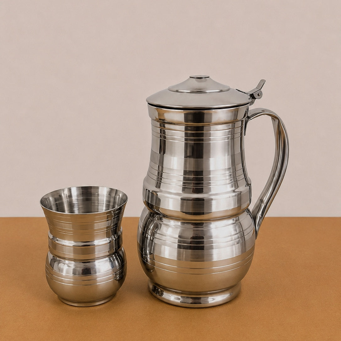 Stainless Steel Water Jug & Glass Set – 7 Pcs