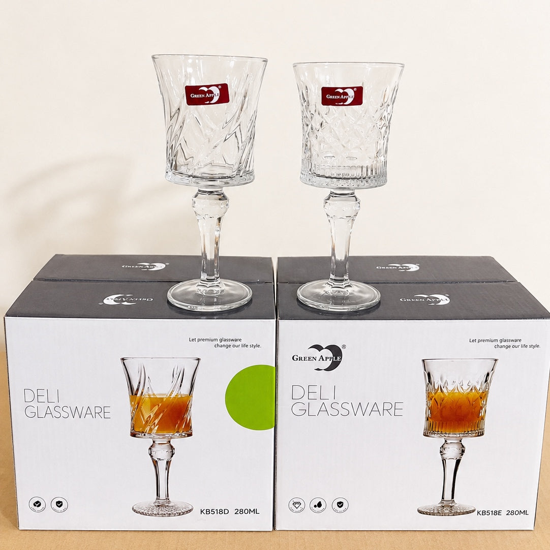 Green Apple Deli Glassware Cut Design Wine Glass – 280ml
