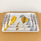 3 Pcs Melamine Serving Tray Set with Stainless Steel Handles – 11”, 13” & 16”
