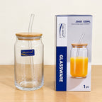 Lightweight Glass Sipper with Glass Straw & Wooden Lid