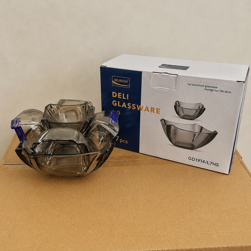 Delisoga Glassware 7 Pcs Square Glass Fruit & Dessert Set
