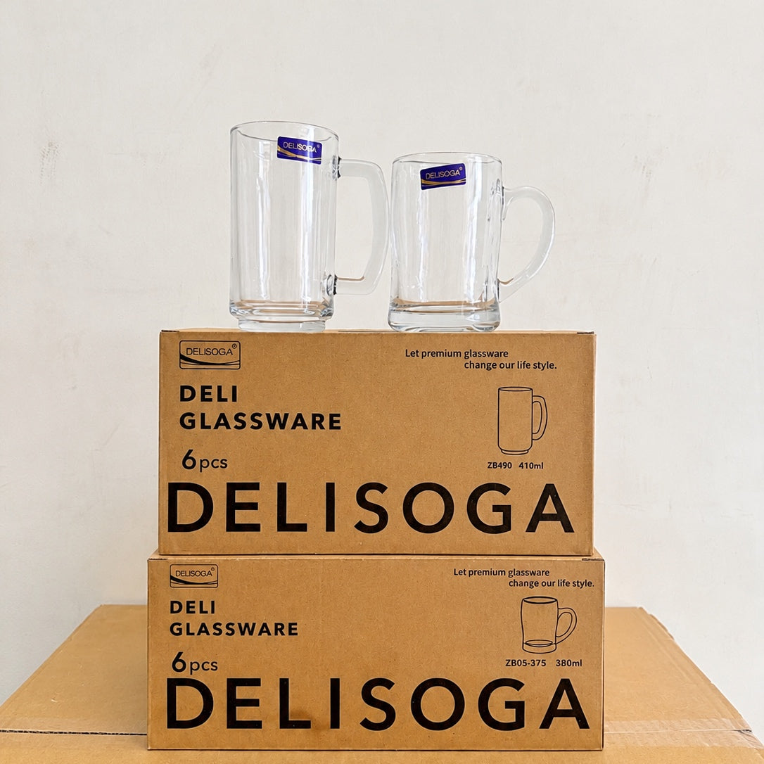 Delisoga Glassware 6 Pcs Glass Juice Mug Set – 380ml & 410ml