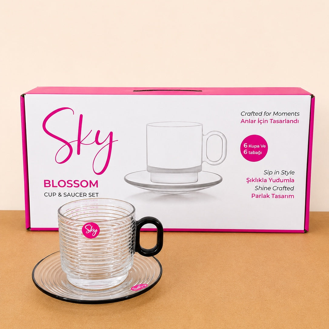 Sky Blossom Glass Colored Tea Set – 12 Pcs