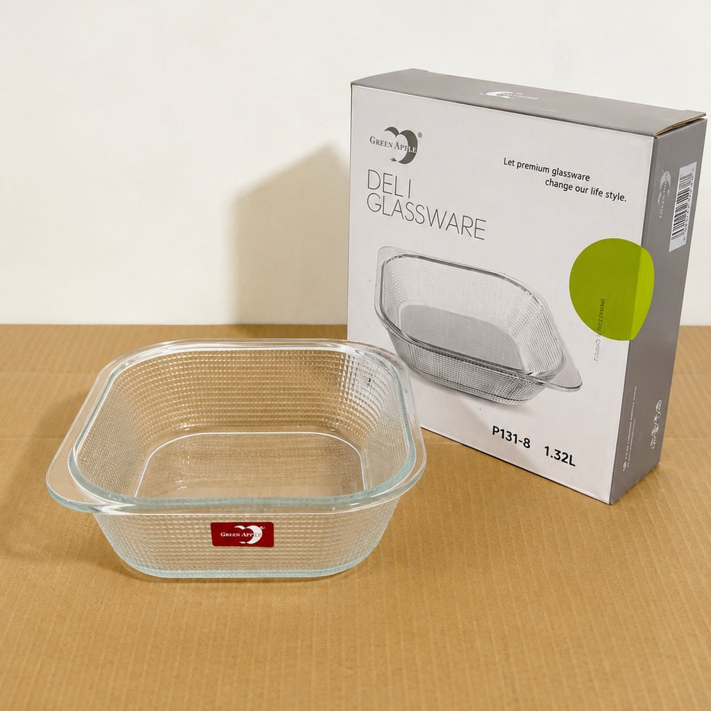 Deli Glassware Square Glass Serving Dish with Dots Design – 1.32L