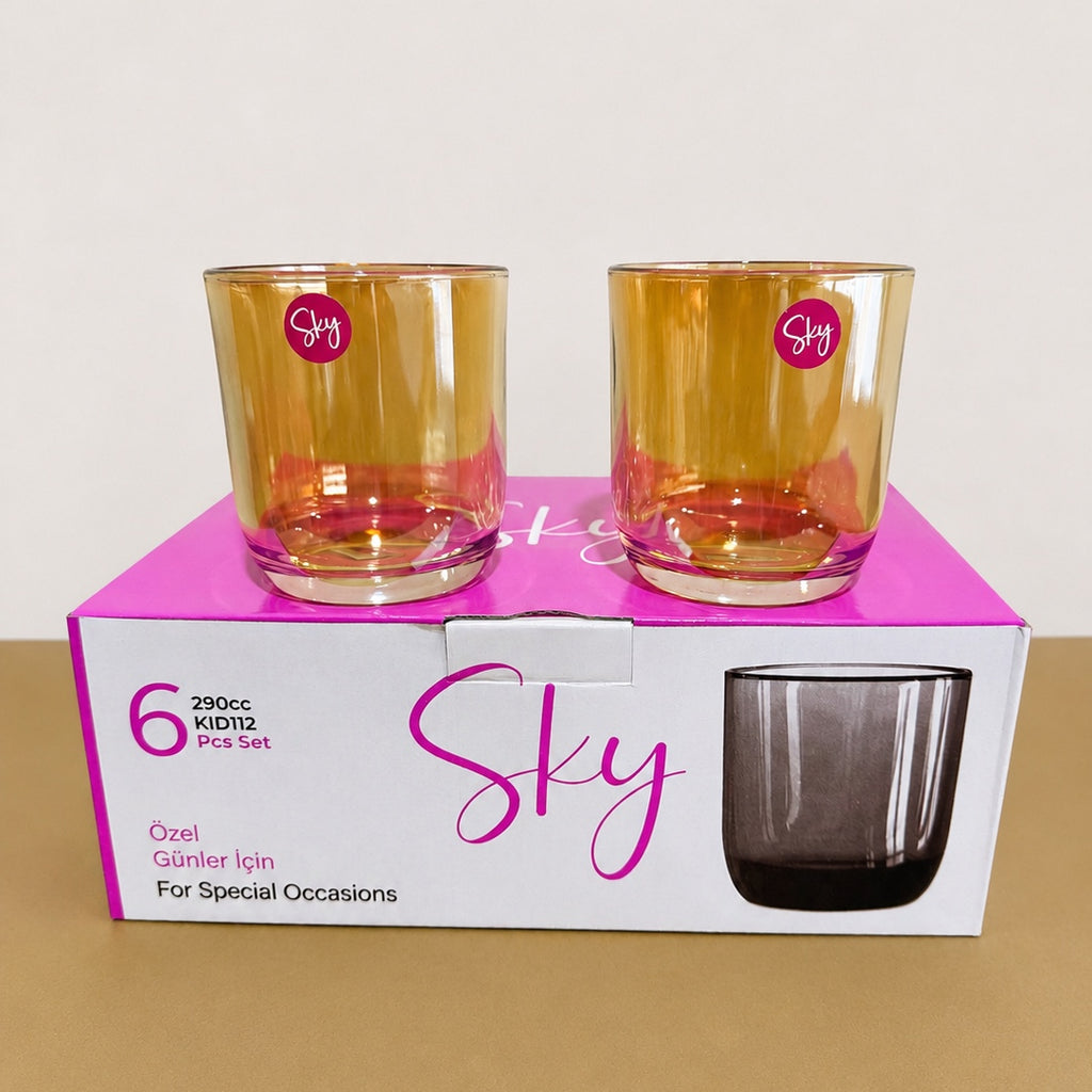 Sky Glassware 300ml Golden Plain Glass Set – For Water & Juice