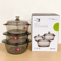 Deli Glassware 3 Pcs Black Glass Bowl Set with Lids – 850ml, 1000ml & 1260ml
