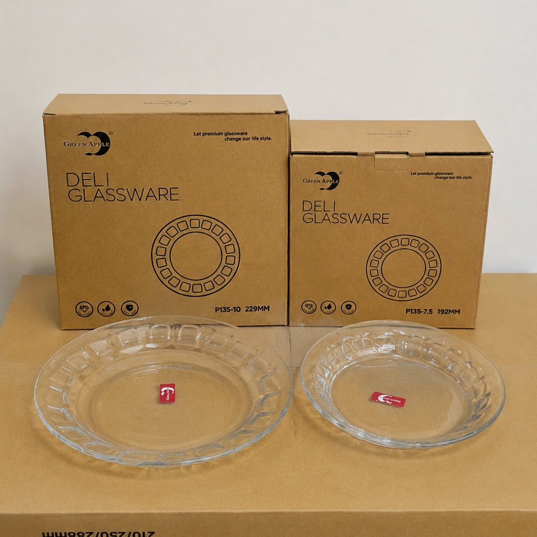 Deli Glassware 6 Pcs Thumb Design Deep Glass Plate Set – 7.5 Inch & 9 Inch