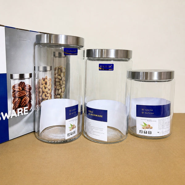 Delisoga 3 Pcs Airtight Glass Storage Jar Set with Metal Lids
