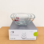 Deli Glassware 3 Pcs Square Deep Glass Bowl Set – 3 Sizes