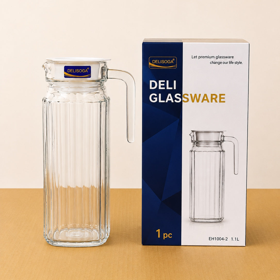 Delisoga Glassware Oil Jug – 1.1L with White Plastic Lid