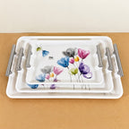 3 Pcs Melamine Serving Tray Set with Stainless Steel Handles – 11”, 13” & 16”
