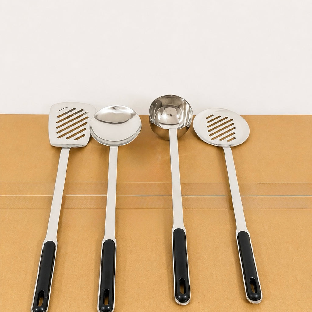 4 Pcs Stainless Steel Kitchen Utensil Set with Black Handles