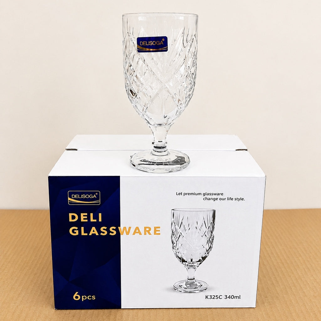 Deli Glassware 6 Pcs Medium Wine Glass Set – 340ml | 3 Textured Designs