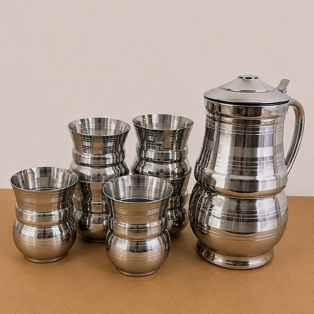 Stainless Steel Water Jug & Glass Set – 7 Pcs