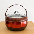 Large Insulated Hotpot with Glass Lid – Brown & Red