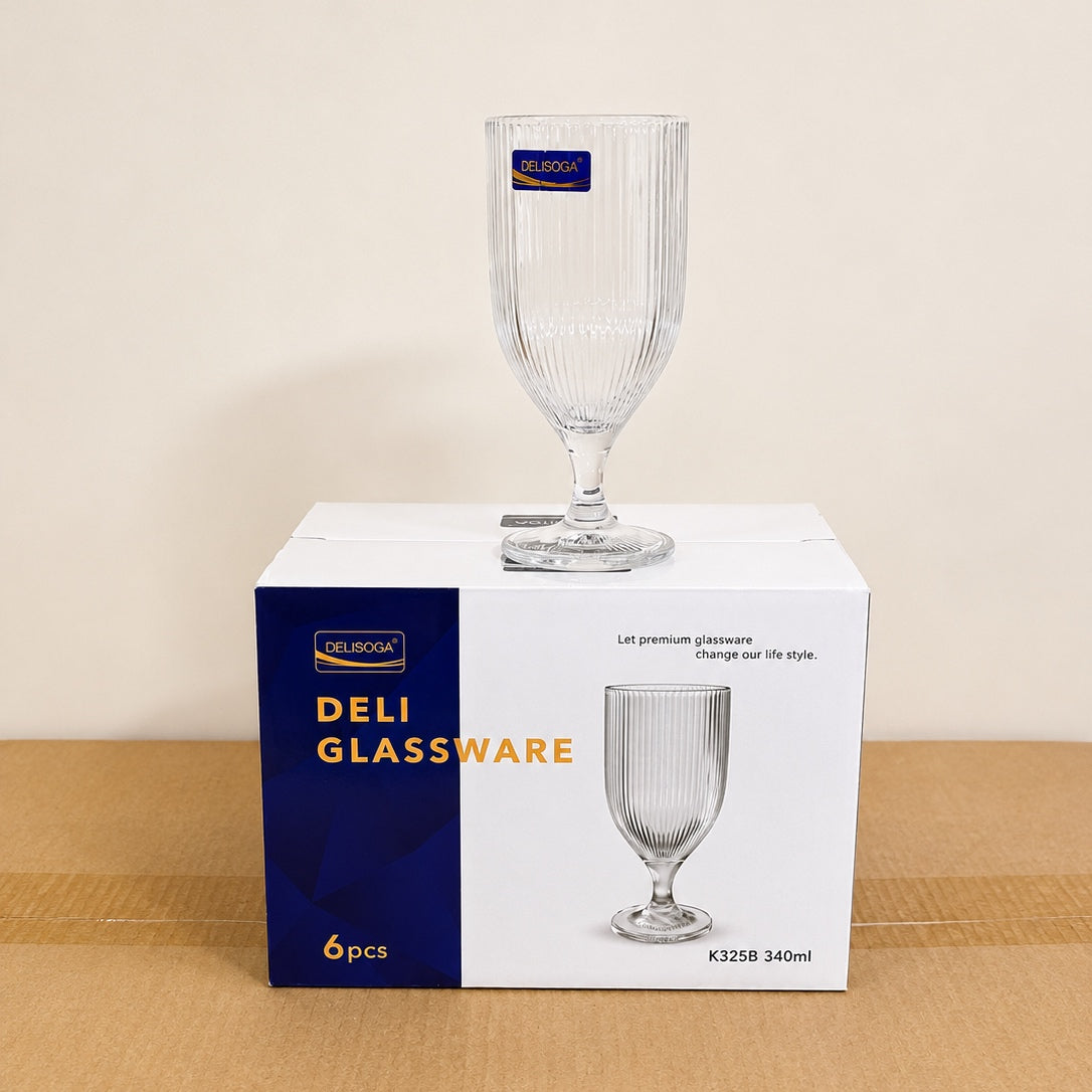 Deli Glassware 6 Pcs Medium Wine Glass Set – 340ml | 3 Textured Designs