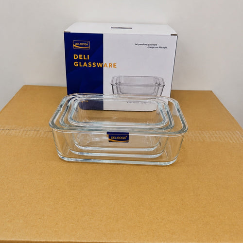 Delisoga Glassware 3 Pcs Rectangle Shape Glass Dish Set